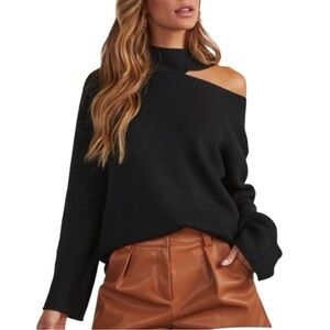 Vici Black Cut-Out Shoulder Sweater